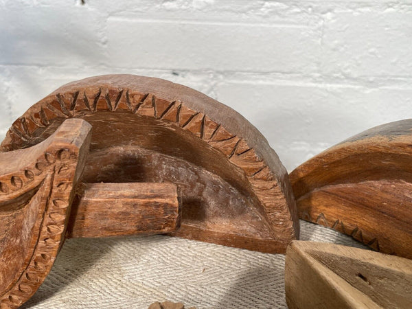 Vintage Indian Hand Carved Wooden Grain Flour Rice Scoop
