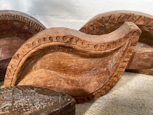 Vintage Indian Hand Carved Wooden Grain Flour Rice Scoop
