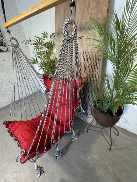 Reclaimed Hand Made Indian Padded Rope Swing Hammock Seat Chair