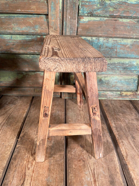 Antique Vintage Rustic Elm Mini Stool Side Table Plant stand
