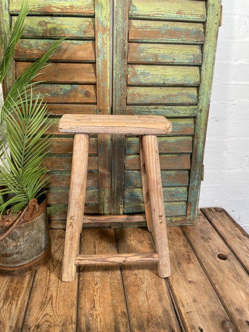 Antique Vintage Rustic Elm Market Stool Side Table Plant Stand