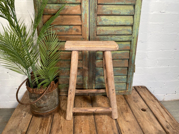 Antique Vintage Rustic Elm Market Stool Side Table Plant Stand