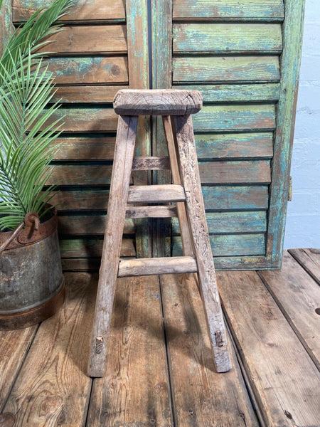 Antique Vintage Rustic Elm Market Stool Side Table Plant Stand