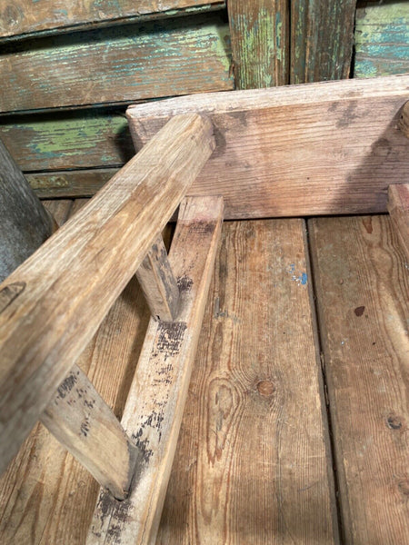 Antique Vintage Rustic Elm Market Stool Side Table Plant Stand