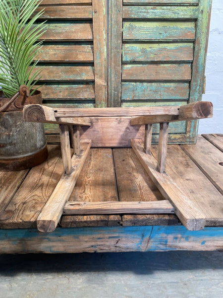 Antique Vintage Rustic Elm Market Stool Side Table Plant Stand