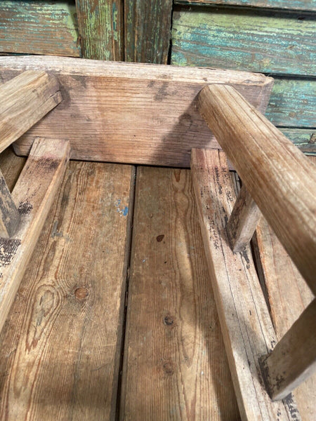 Antique Vintage Rustic Elm Market Stool Side Table Plant Stand
