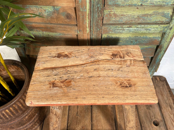 Antique Vintage Rustic Elm Market Stool Side Table Plant Stand