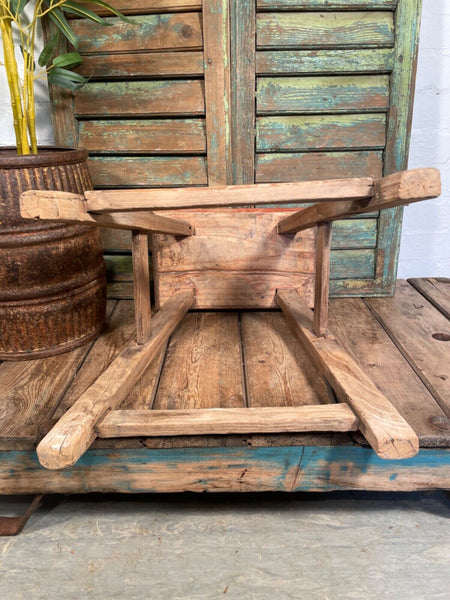 Antique Vintage Rustic Elm Market Stool Side Table Plant Stand