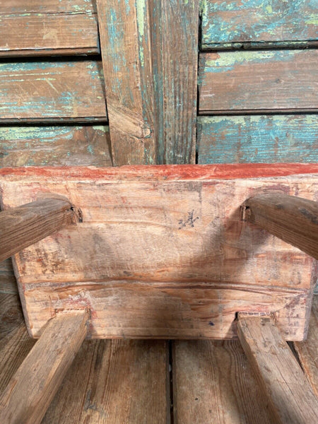 Antique Vintage Rustic Elm Market Stool Side Table Plant Stand