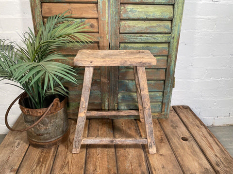 Antique Vintage Rustic Elm Market Stool Side Table Plant Stand