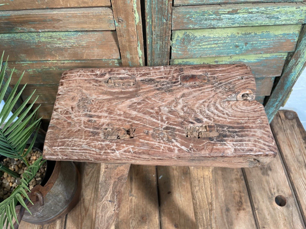 Antique Vintage Rustic Elm Market Stool Side Table Plant Stand