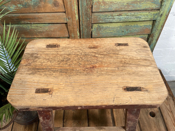 Antique Vintage Rustic Elm Market Stool Side Table Plant Stand