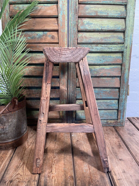 Antique Vintage Rustic Elm Market Stool Side Table Plant Stand