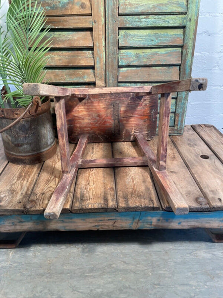 Antique Vintage Rustic Elm Market Stool Side Table Plant Stand