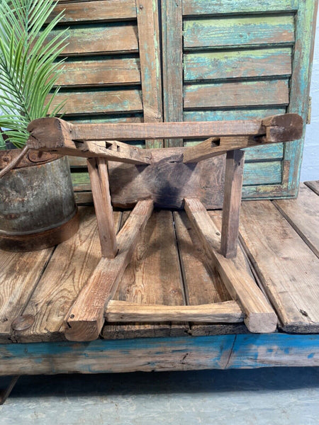 Antique Vintage Rustic Elm Market Stool Side Table Plant Stand