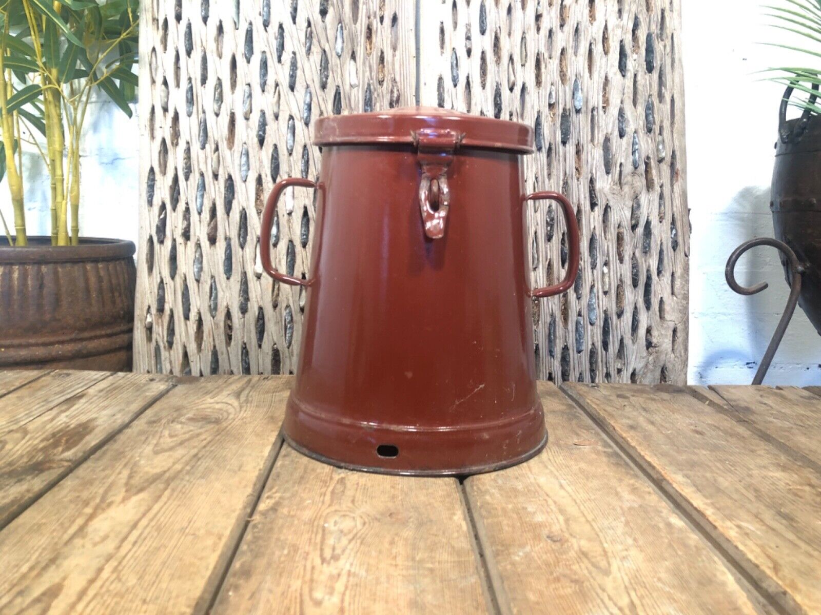Vintage 1960's Brown Hungarian Enamel Kitchen Storage Bin Tub Jar Bread Flour