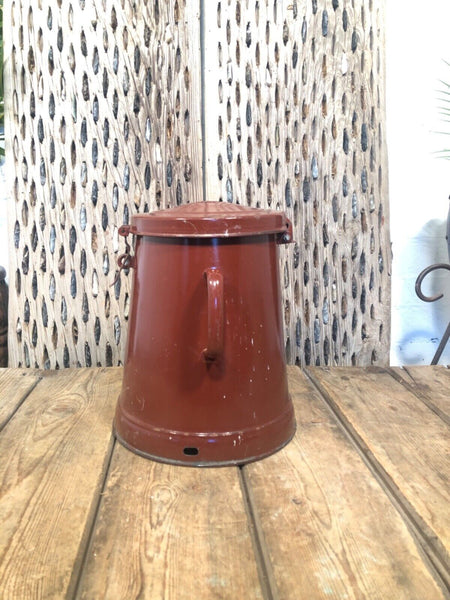 Vintage 1960's Brown Hungarian Enamel Kitchen Storage Bin Tub Jar Bread Flour