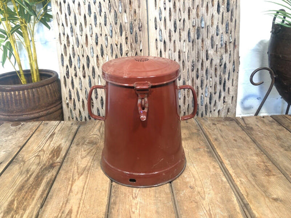 Vintage 1960's Brown Hungarian Enamel Kitchen Storage Bin Tub Jar Bread Flour