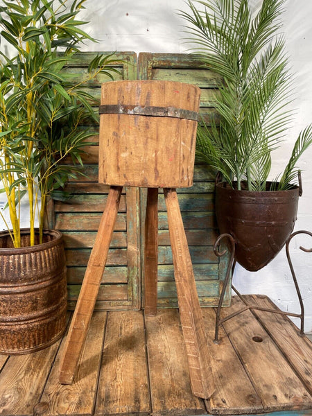 Vintage Reclaimed Rustic Wooden Stump Chopping Block Lamp Side Table Plant Stand