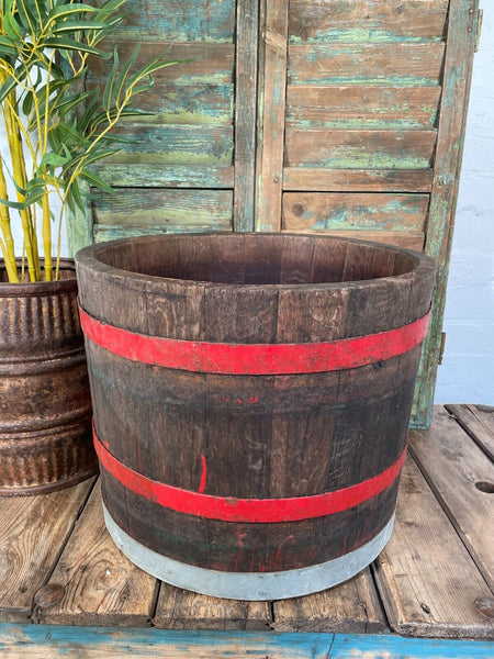 Vintage French Oak Wine Press Barrel Garden Planter Olive Tree Log Basket