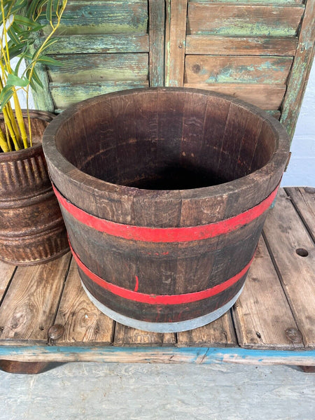 Vintage French Oak Wine Press Barrel Garden Planter Olive Tree Log Basket