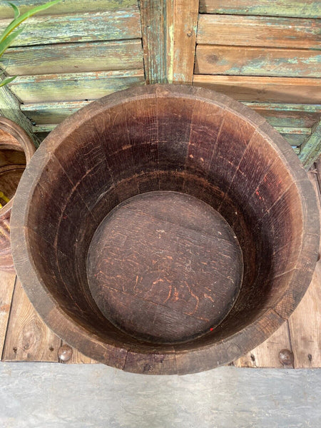Vintage French Oak Wine Press Barrel Garden Planter Olive Tree Log Basket