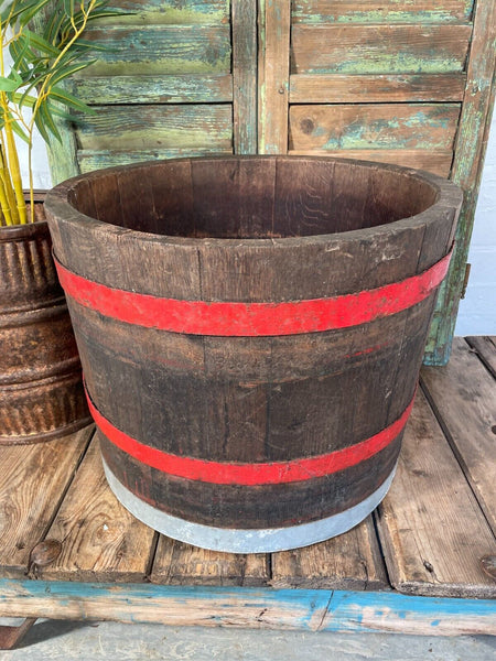 Vintage French Oak Wine Press Barrel Garden Planter Olive Tree Log Basket