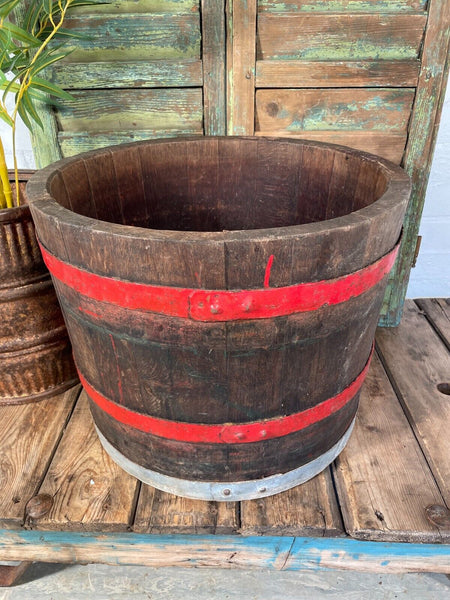 Vintage French Oak Wine Press Barrel Garden Planter Olive Tree Log Basket
