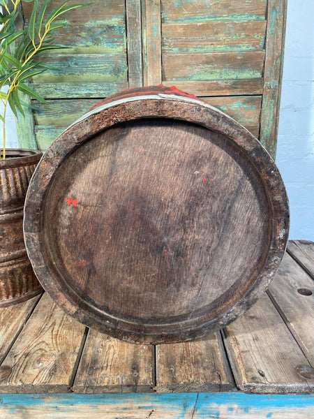 Vintage French Oak Wine Press Barrel Garden Planter Olive Tree Log Basket