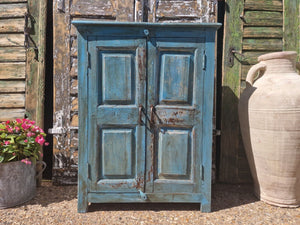 Antique Vintage Indian Blue  Wooden Storage Kitchen Bathroom Drinks Cabinet