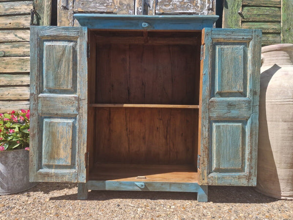 Antique Vintage Indian Blue  Wooden Storage Kitchen Bathroom Drinks Cabinet