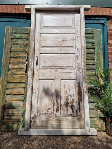 Large Vintage Reclaimed Indian Solid Wooden Pine Painted Door with Frame