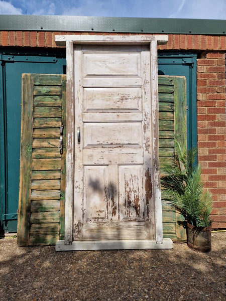 Large Vintage Reclaimed Indian Solid Wooden Pine Painted Door with Frame