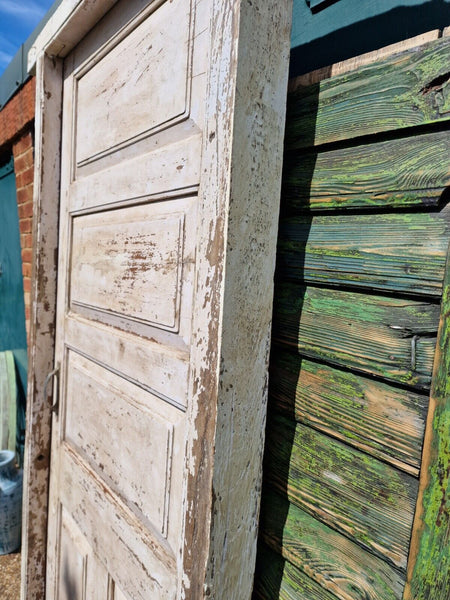 Large Vintage Reclaimed Indian Solid Wooden Pine Painted Door with Frame