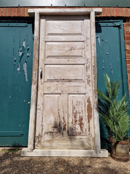 Large Vintage Reclaimed Indian Solid Wooden Pine Painted Door with Frame