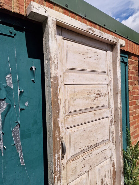 Large Vintage Reclaimed Indian Solid Wooden Pine Painted Door with Frame