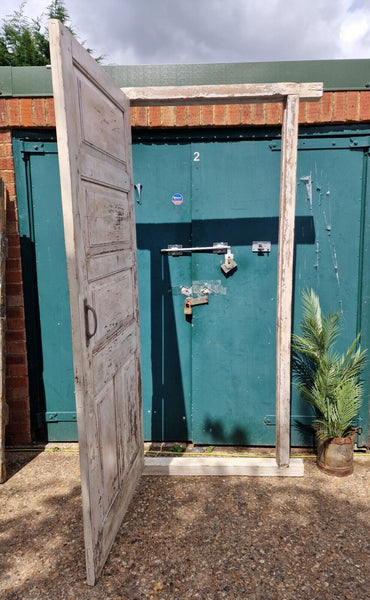 Large Vintage Reclaimed Indian Solid Wooden Pine Painted Door with Frame