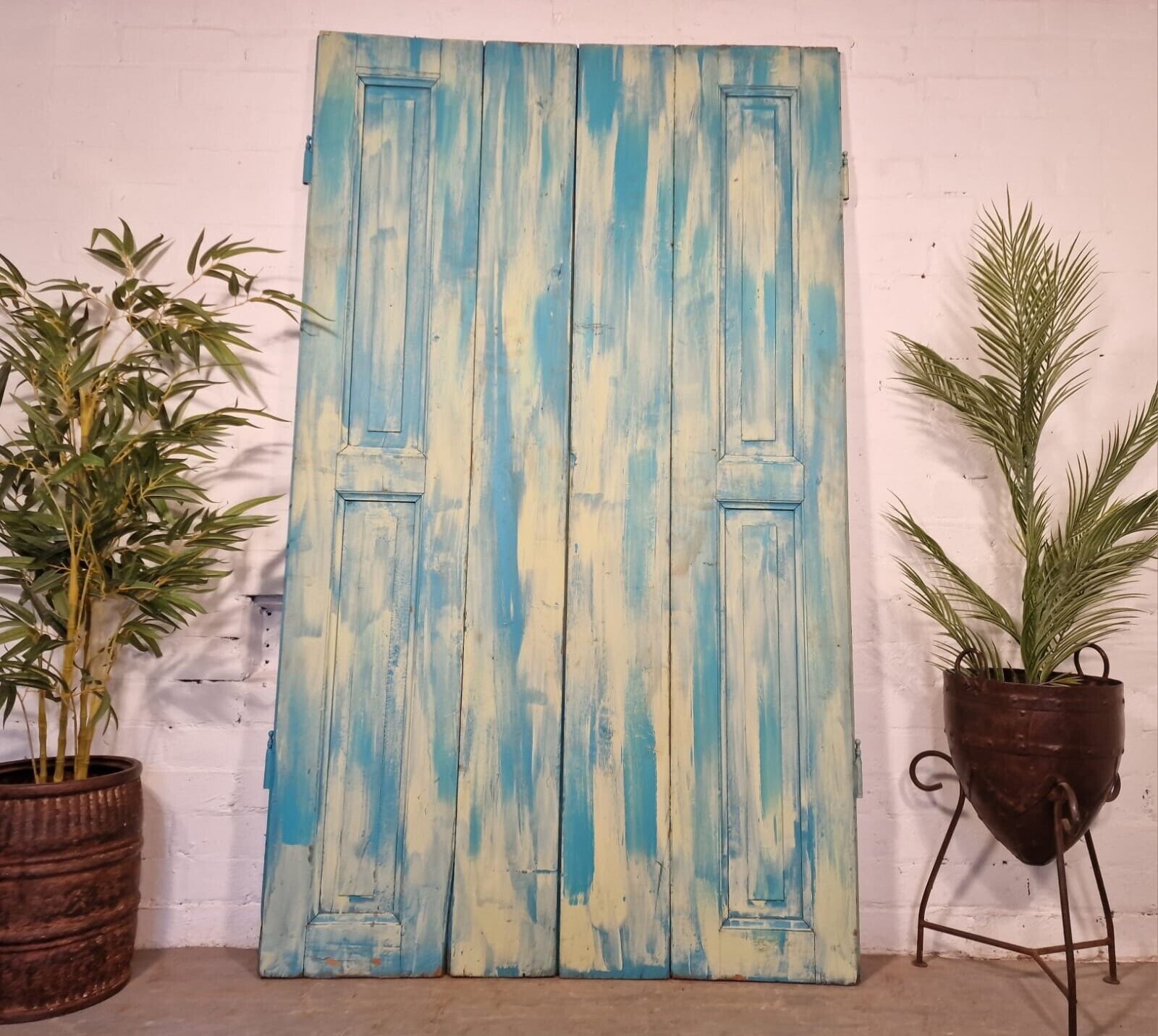Vintage French Wooden Pine Bi Folding Window Door Shutters Screen Room Divider