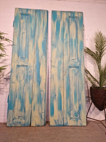 Vintage French Wooden Pine Bi Folding Window Door Shutters Screen Room Divider