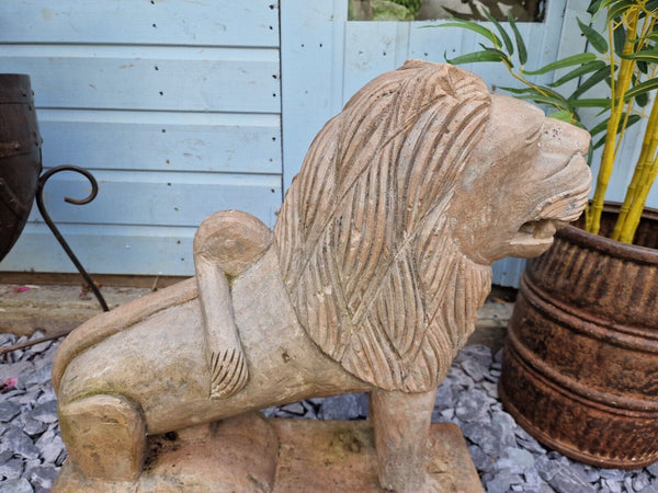 Vintage Hand Carved Solid Stone Lion Statue Figure Garden Ornament