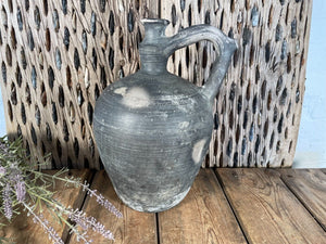 Antique Vintage European Hand Made Black Clay Terracotta Wine Vessel Jug Pitcher