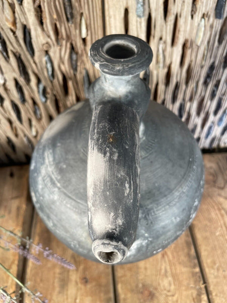Antique Vintage European Hand Made Black Clay Terracotta Wine Vessel Jug Pitcher