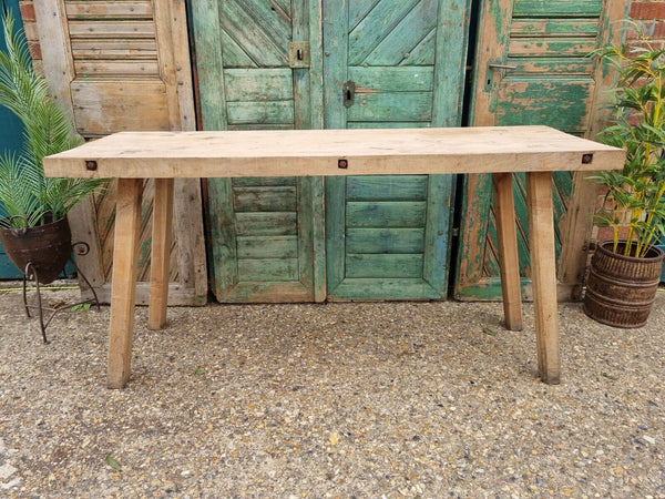 Antique Primitive  Rustic Wooden Butchers Block Console Coffee Table Pig Bench