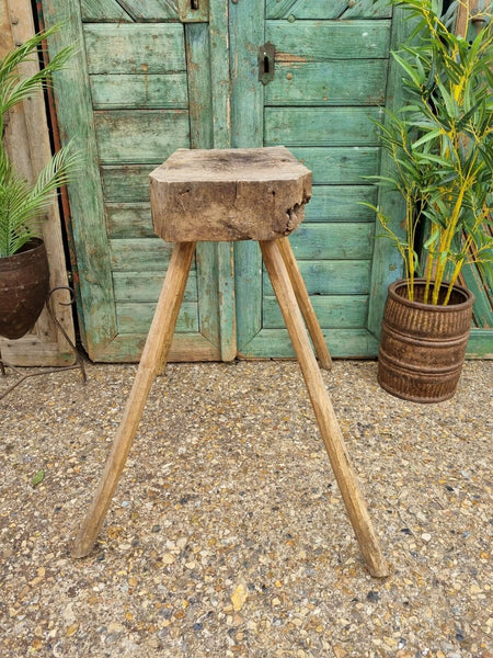 Antique French Primitive Chunky Wooden Butchers Slab Console Side Lamp Table