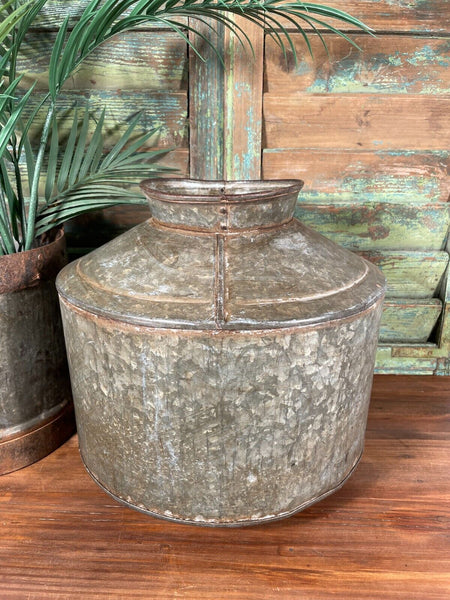 Vintage Rustic Authentic Indian Hand Made Metal Iron Water Pot Vase Bowl Vessel