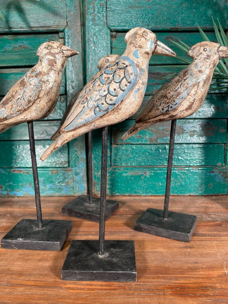 Vintage Hand Carved Painted Indian Wooden Bird Sculpture On Stand