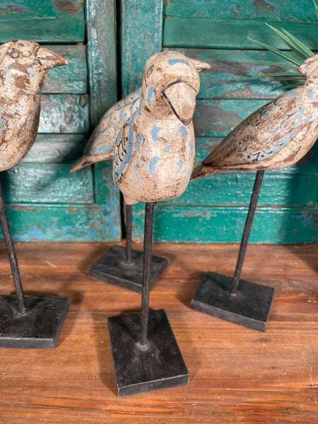 Vintage Hand Carved Painted Indian Wooden Bird Sculpture On Stand