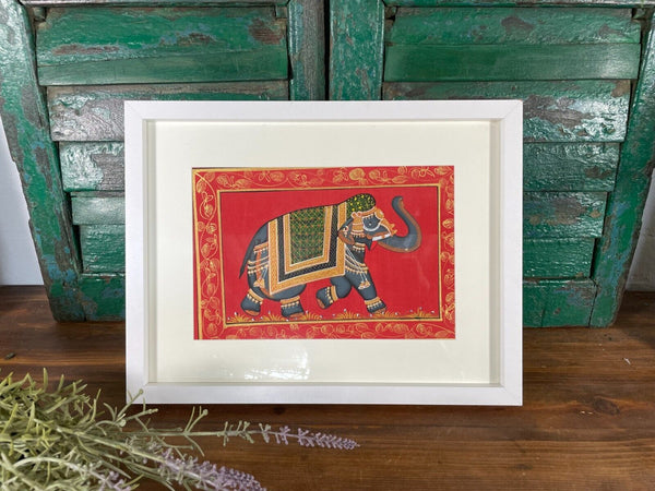 Antique Vintage Indian Silk Fabric Hand Painted Elephant Painting