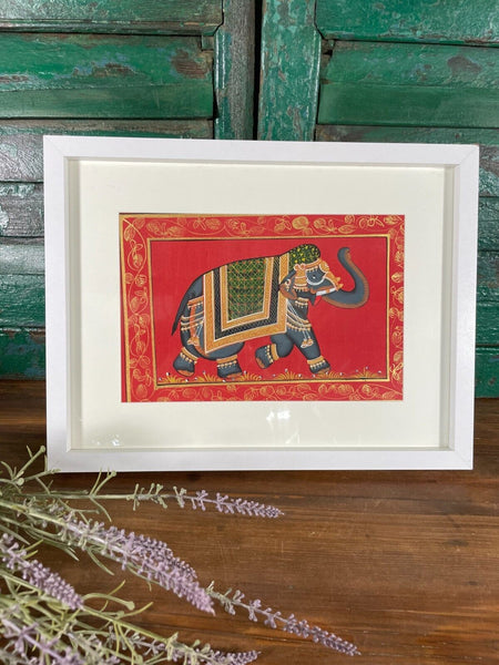 Antique Vintage Indian Silk Fabric Hand Painted Elephant Painting