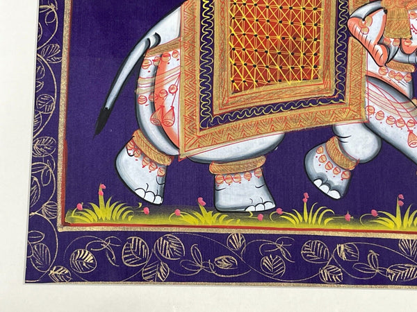 Antique Vintage Indian Silk Fabric Hand Painted Elephant Painting